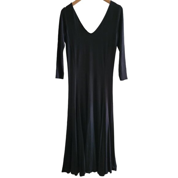 Ralph Lauren Black Label Double Black V Neck Midi dress size Medium Quiet Luxury - Picture 2 of 7